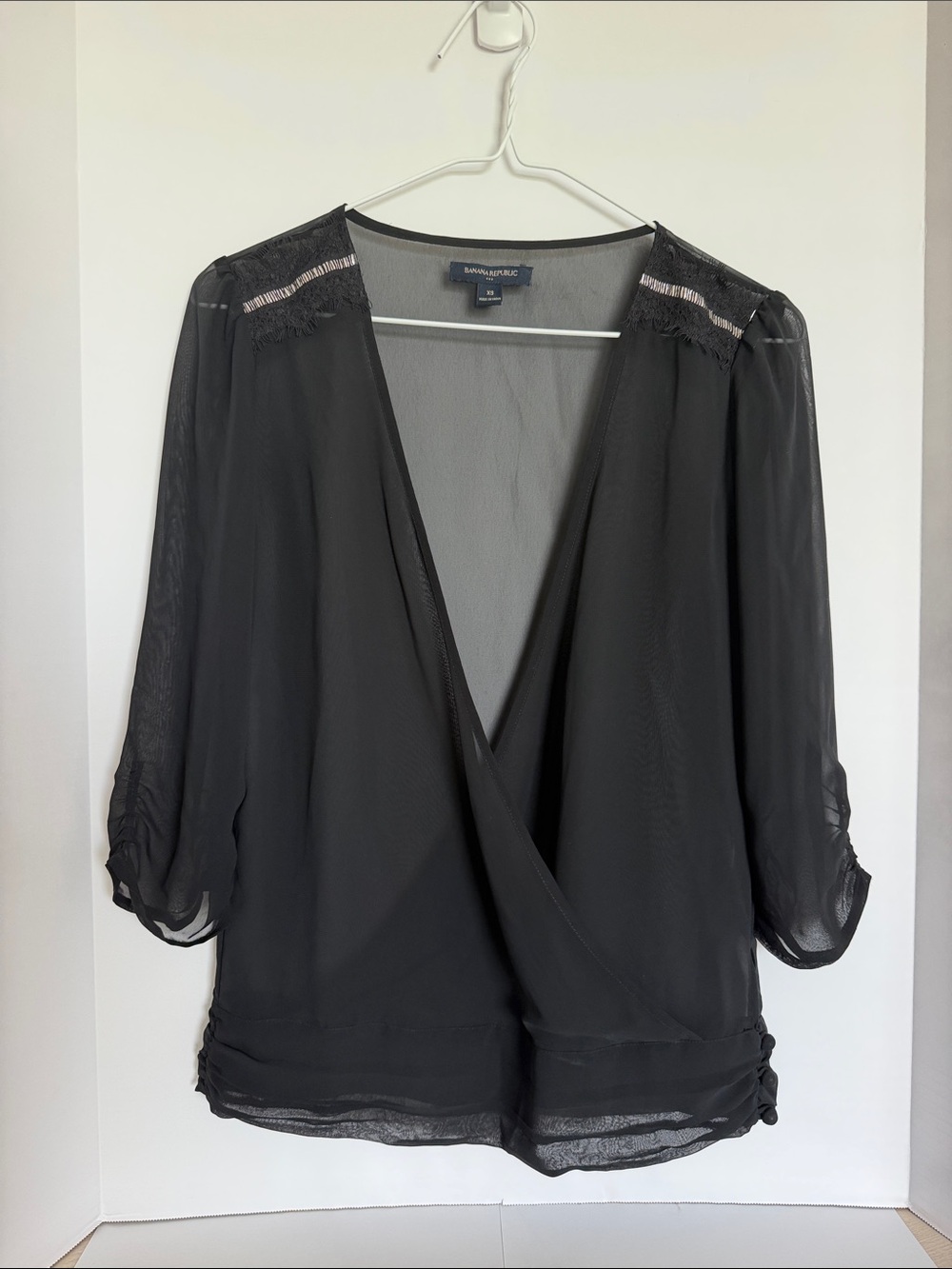 Banana Republic Black Sheer Wrap-Front Blouse XS